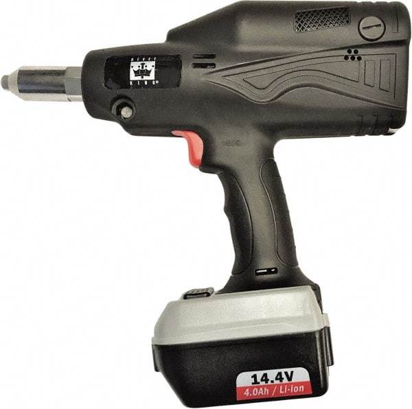 RivetKing - All up to 3/16" Closed End Rivet Capacity , 2,900 Lb Pull Force Cordless Electric Riveter - 5/8" Stroke Length, 14.4 Volt, Mandrel Collection, (1) RK401CR-57 Battery Included - Industrial Tool & Supply