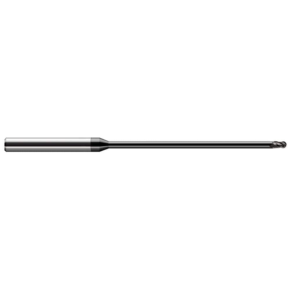 Ball End Mill: 0.031″ Dia, 0.046″ LOC, 3 Flute, Solid Carbide 2-1/2″ OAL, 1/8″ Shank Dia, 30 ° Helix, Amorphous Diamond Coated, Single End