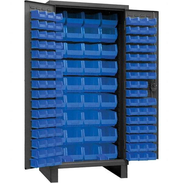 Durham - 132 Bin Storage Cabinet - Steel, 36" Wide x 24" Deep x 78" High, Gray - Industrial Tool & Supply