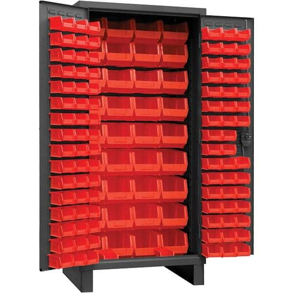 Durham - 132 Bin Storage Cabinet - Steel, 36" Wide x 24" Deep x 78" High, Gray - Industrial Tool & Supply