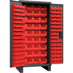 Durham - 132 Bin Storage Cabinet - Steel, 36" Wide x 24" Deep x 78" High, Gray - Industrial Tool & Supply