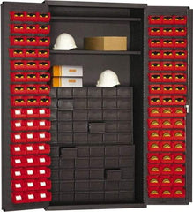 Durham - 2 Shelf 96 Bin Storage Cabinet - Steel, 38" Wide x 26" Deep x 72" High, Gray - Industrial Tool & Supply