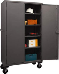 Durham - 4 Shelf Mobile Storage Cabinet - Steel, 48" Wide x 24" Deep x 80" High, Gray - Industrial Tool & Supply