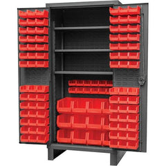 Durham - 3 Shelf 108 Bin Storage Cabinet - Steel, 36" Wide x 24" Deep x 78" High, Gray - Industrial Tool & Supply