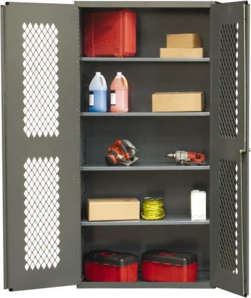 Durham - 4 Shelf Locking Storage Cabinet - Steel, 36" Wide x 24" Deep x 72" High, Gray - Industrial Tool & Supply