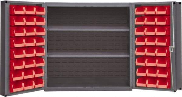 Durham - 2 Shelf 48 Bin Storage Cabinet - Steel, 36" Wide x 24" Deep x 72" High, Gray - Industrial Tool & Supply