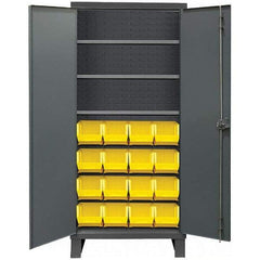Durham - 3 Shelf 16 Bin Storage Cabinet - Steel, 36" Wide x 24" Deep x 78" High, Gray - Industrial Tool & Supply