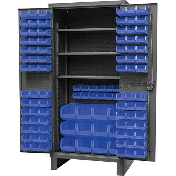 Durham - 3 Shelf 108 Bin Storage Cabinet - Steel, 36" Wide x 24" Deep x 78" High, Gray - Industrial Tool & Supply