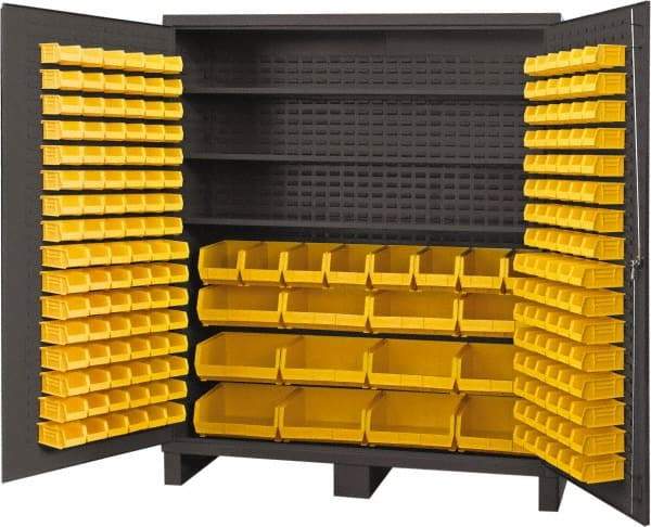 Durham - 3 Shelf 212 Bin Storage Cabinet - Steel, 72" Wide x 24" Deep x 84" High, Gray - Industrial Tool & Supply