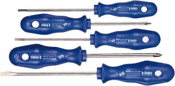 Felo - 5 Piece Phillips & Slotted Screwdriver Set - Bit Sizes: Philips #1 to #2, Comes in Cardboard/Plastic Window - Industrial Tool & Supply