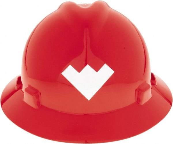MSA - ANSI Type I, Class E Rated, 4-Point, Ratchet Adjustment Hard Hat - Size 6-1/2 to 8, Red, Full Brim, Weatherford - Industrial Tool & Supply