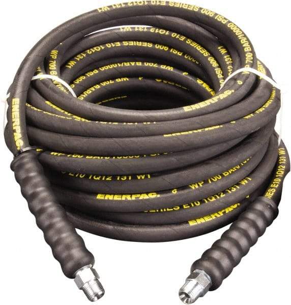 Enerpac - 3/8" Inside Diam x 3/8 NPT 30' Hydraulic Pump Hose - 10,000 psi, 3/8 NPTF Male Opposite End, Rubber - Industrial Tool & Supply