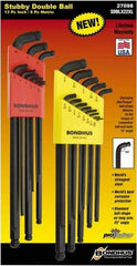 Bondhus - 22 Piece, L-Wrench Ball End Hex Key Set - 0.05 to 3/8" Range, 3.16" OAL, - Industrial Tool & Supply