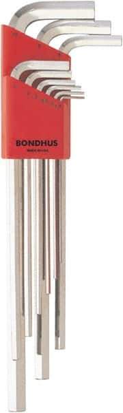 Bondhus - 9 Piece, L-Key Hex Key Set - 1.5 to 10mm Range, Protanium High Torque Steel - Industrial Tool & Supply