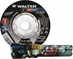 WALTER Surface Technologies - 60 Grit, 4-1/2" Wheel Diam, 3/64" Wheel Thickness, 7/8" Arbor Hole, Type 27 Depressed Center Wheel - Coarse Grade, Aluminum Oxide, Resinoid Bond, 13,300 Max RPM, Compatible with Angle Grinder - Industrial Tool & Supply