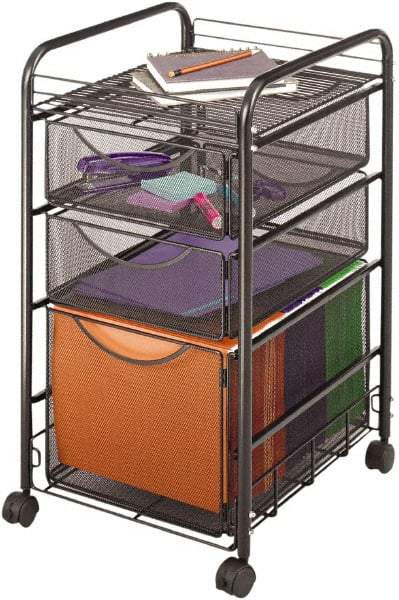 Safco - 15-3/4" Wide x 17" Long x 27" High File Cart - 3 Drawer, 1 Shelf, Steel - Industrial Tool & Supply