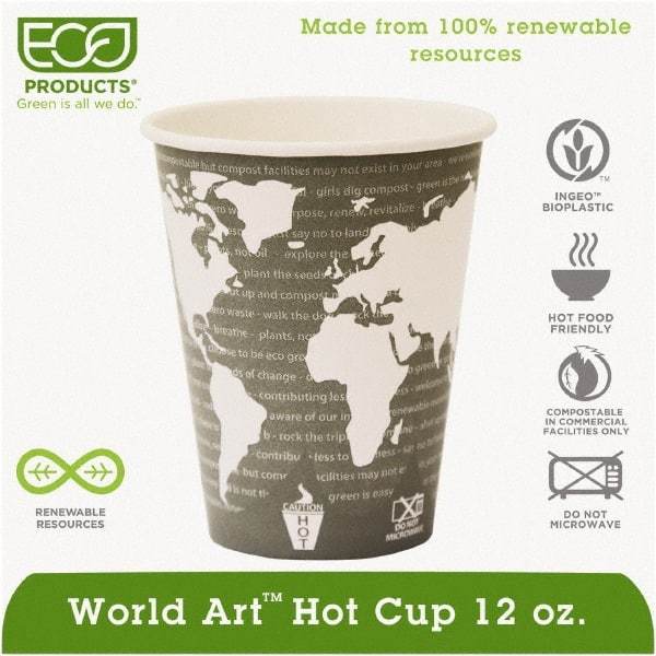 ECO PRODUCTS - World Art Renewable Compostable Hot Cups, 12 oz, 50/PK, 20 PK/CT - World Art Design - Industrial Tool & Supply