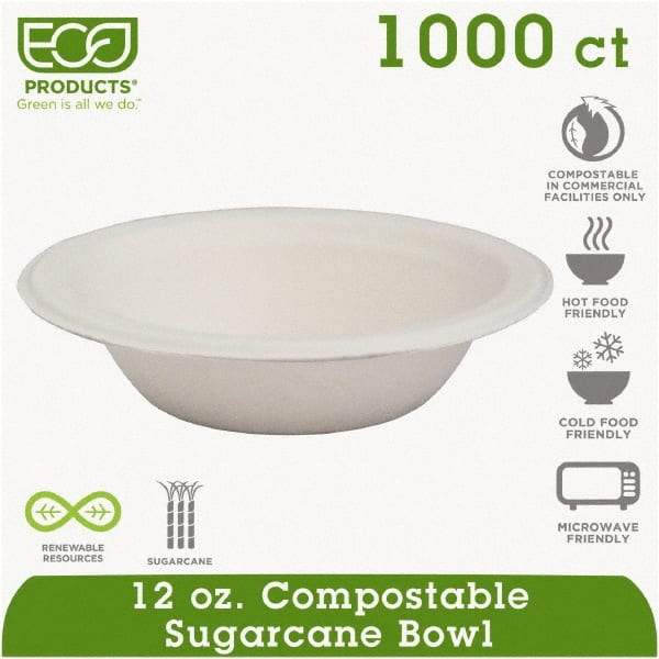 ECO PRODUCTS - Renewable & Compostable Sugarcane Bowls - 12 oz, 50/PK, 20 PK/CT - White - Industrial Tool & Supply