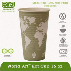 ECO PRODUCTS - World Art Renewable Compostable Hot Cups, 16 oz, 50/PK, 20 PK/CT - World Art Design - Industrial Tool & Supply