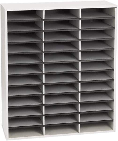 FELLOWES - 29" Wide x 11-7/8" Deep x 34-11/16" High, 36 Compartments, Corrugated Fiberboard & Laminated Literature Organizer - Dove Gray, 9" Compartment Width x 2-1/2" Compartment Depth x 11" Compartment Height - Industrial Tool & Supply