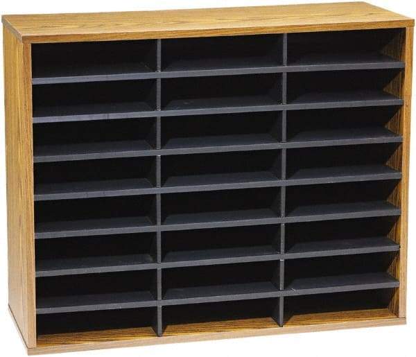 FELLOWES - 29" Wide x 11-7/8" Deep x 23-7/16" High, 24 Compartments, Corrugated Fiberboard & Laminated Literature Organizer - Medium Oak, 9" Compartment Width x 2-1/2" Compartment Depth x 11" Compartment Height - Industrial Tool & Supply