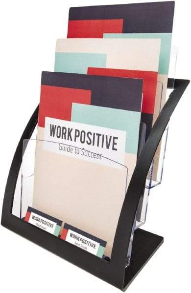 Deflect-o - 11-1/4" Wide x 6-15/16" Deep x 13-5/16" High, 3 Compartments, Polystyrene Magazine Stand - Black, 9-1/2" Compartment Width x 3-3/4" Compartment Depth x 11" Compartment Height - Industrial Tool & Supply