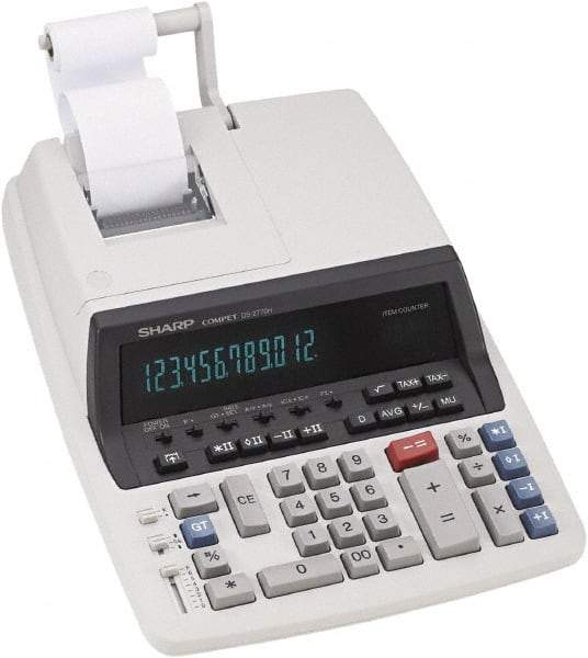 Sharp - Fluorescent Printing Calculator - 17mm Display Size, Light Gray, AC Powered, 12-1/2" Long x 8-3/4" Wide - Industrial Tool & Supply