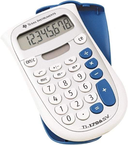 Texas Instruments - LCD Handheld Calculator - 3 x 5 Display Size, White & Blue, Battery & Solar Powered, 1" Long x 4.6" Wide - Industrial Tool & Supply