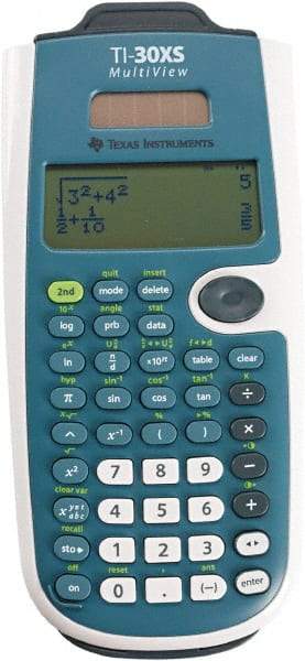 Texas Instruments - LCD Scientific Calculator - 3-1/4 x 7-1/4 Display Size, Blue & White, Battery & Solar Powered, 9-3/4" Long x 6-11/16" Wide - Industrial Tool & Supply