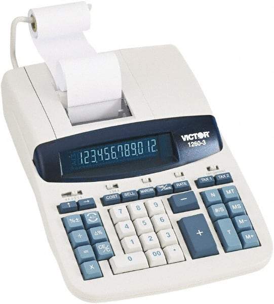 Victor - Fluorescent Printing Calculator - 8 x 11 Display Size, White, AC Powered, 6" Long x 11.4" Wide - Industrial Tool & Supply