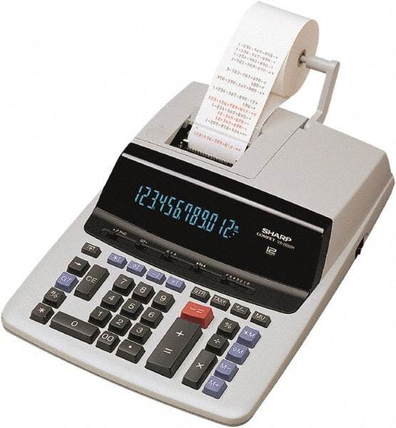 Sharp - Fluorescent Printing Calculator - 9-7/8 x 13-5/8 Display Size, Light Gray, AC Powered, 4-1/2" Long x 10-5/8" Wide - Industrial Tool & Supply