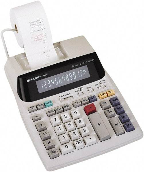 Sharp - Fluorescent Printing Calculator - 7-5/8 x 10-1/8 Display Size, Light Gray, AC Powered, 3-7/16" Long x 8-3/8" Wide - Industrial Tool & Supply