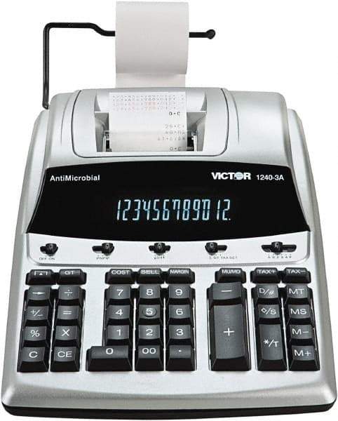 Victor - Fluorescent Printing Calculator - 9 x 12 Display Size, White, AC Powered, 4-1/4" Long x 10-1/2" Wide - Industrial Tool & Supply