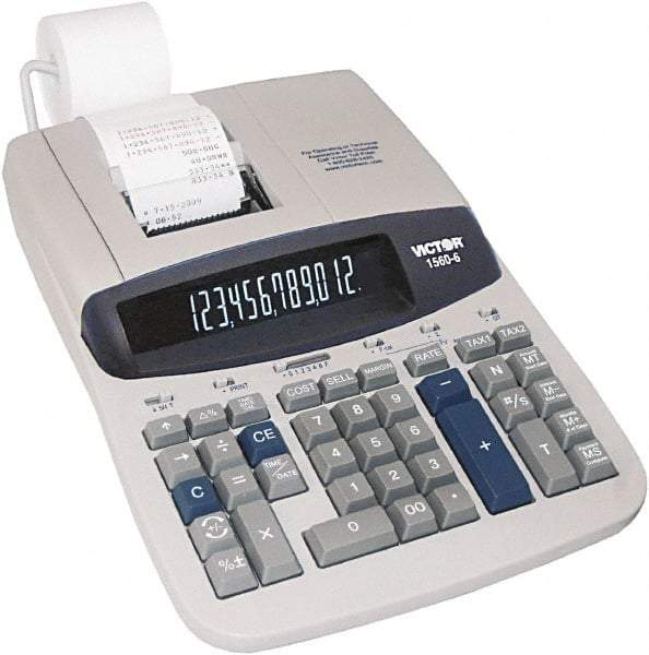 Victor - Fluorescent Printing Calculator - 8-3/4 x 12-1/2 Display Size, Light Gray, AC Powered, 6" Long x 11.9" Wide - Industrial Tool & Supply