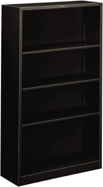 Hon - 4 Shelf, 59" High x 34-1/2" Wide Bookcase - 11-3/4" Deep, Steel, Black - Industrial Tool & Supply
