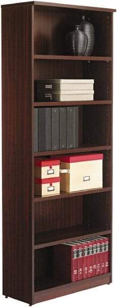 ALERA - 6 Shelf, 80-3/8" High x 31-3/4" Wide Bookcase - 14" Deep, Woodgrain Laminate, Mahogany - Industrial Tool & Supply