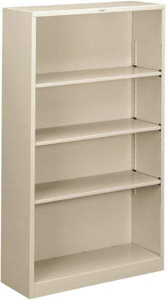 Hon - 4 Shelf, 59" High x 34-1/2" Wide Bookcase - 13-1/2" Deep, Steel, Light Gray - Industrial Tool & Supply