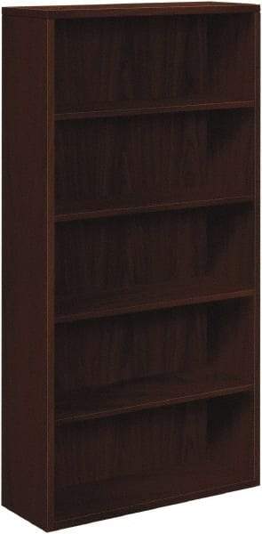 Hon - 5 Shelf, 71" High x 36" Wide Bookcase - 12-5/8" Deep, Woodgrain Laminate, Mahogany - Industrial Tool & Supply