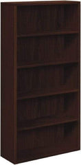 Hon - 5 Shelf, 71" High x 36" Wide Bookcase - 12-5/8" Deep, Woodgrain Laminate, Mahogany - Industrial Tool & Supply