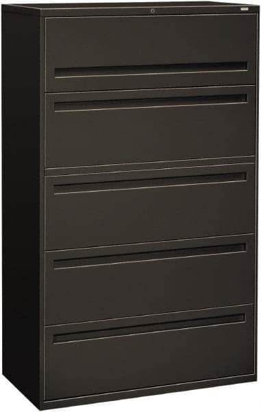 Hon - 42" Wide x 67" High x 19-1/4" Deep, 5 Drawer Roll-Out, Roll-Out Posting - Steel, Charcoal - Industrial Tool & Supply