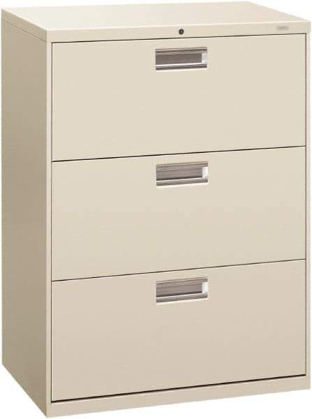 Hon - 30" Wide x 40-7/8" High x 19-1/4" Deep, 3 Drawer Roll-Out - Steel, Light Gray - Industrial Tool & Supply