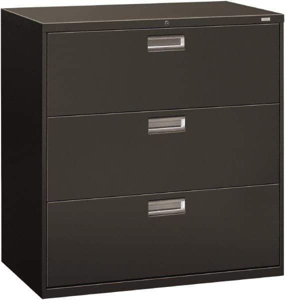 Hon - 42" Wide x 40-7/8" High x 19-1/4" Deep, 3 Drawer Lateral File - Steel, Charcoal - Industrial Tool & Supply