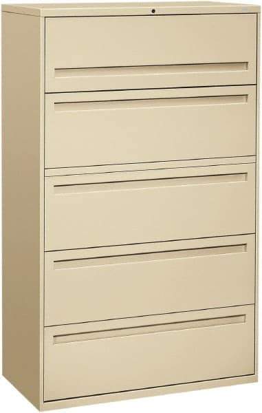 Hon - 42" Wide x 67" High x 19-1/4" Deep, 5 Drawer Roll-Out, Roll-Out Posting - Steel, Putty - Industrial Tool & Supply