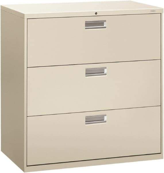 Hon - 42" Wide x 40-7/8" High x 19-1/4" Deep, 3 Drawer Lateral File - Steel, Light Gray - Industrial Tool & Supply