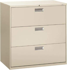 Hon - 42" Wide x 40-7/8" High x 19-1/4" Deep, 3 Drawer Lateral File - Steel, Light Gray - Industrial Tool & Supply