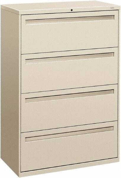 Hon - 36" Wide x 53-1/4" High x 19-1/4" Deep, 4 Drawer Lateral File - Steel, Light Gray - Industrial Tool & Supply