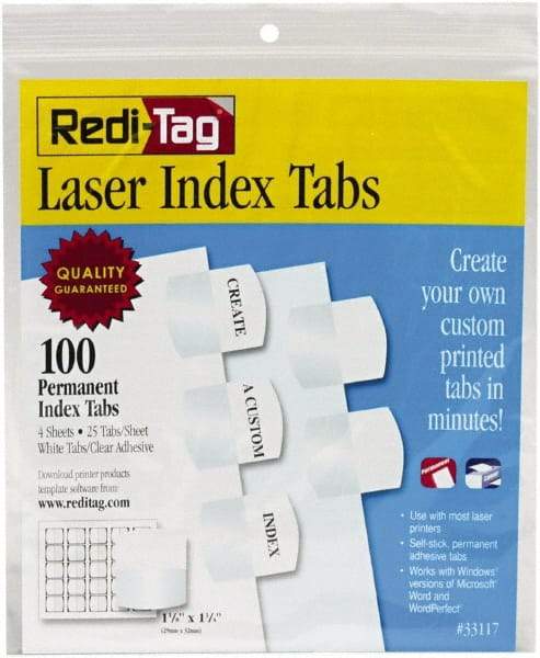 Redi-Tag - 1" 100 Tabs, Self-Adhesive, Index Tab - White - Industrial Tool & Supply