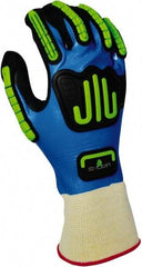 SHOWA - Size L (8-9) Nitrile Coated Nylon Blend Work Gloves - For Mechanic's & Lifting, Palm & Back Coated, Knit Wrist Cuff, Full Fingered, Black/Blue, Paired - Industrial Tool & Supply