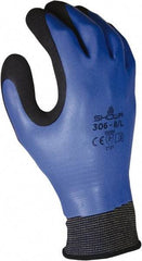 SHOWA - Size S (6-7) Latex Coated Nylon Blend Work Gloves - For General Purpose, Palm & Back Coated, Knit Wrist Cuff, Full Fingered, Black/Blue, Paired - Industrial Tool & Supply