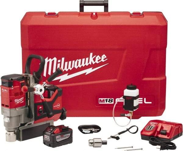 Milwaukee Tool - 1-1/2" Chuck, 5.75" Travel, Portable Magnetic Drill Press - 400 & 690 RPM, 9 Amps, 0.43 hp - Industrial Tool & Supply